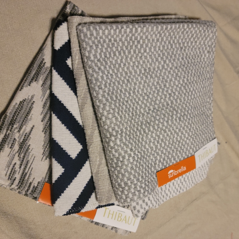 4 Thibaut Sunbrella fabric samples gray black navy